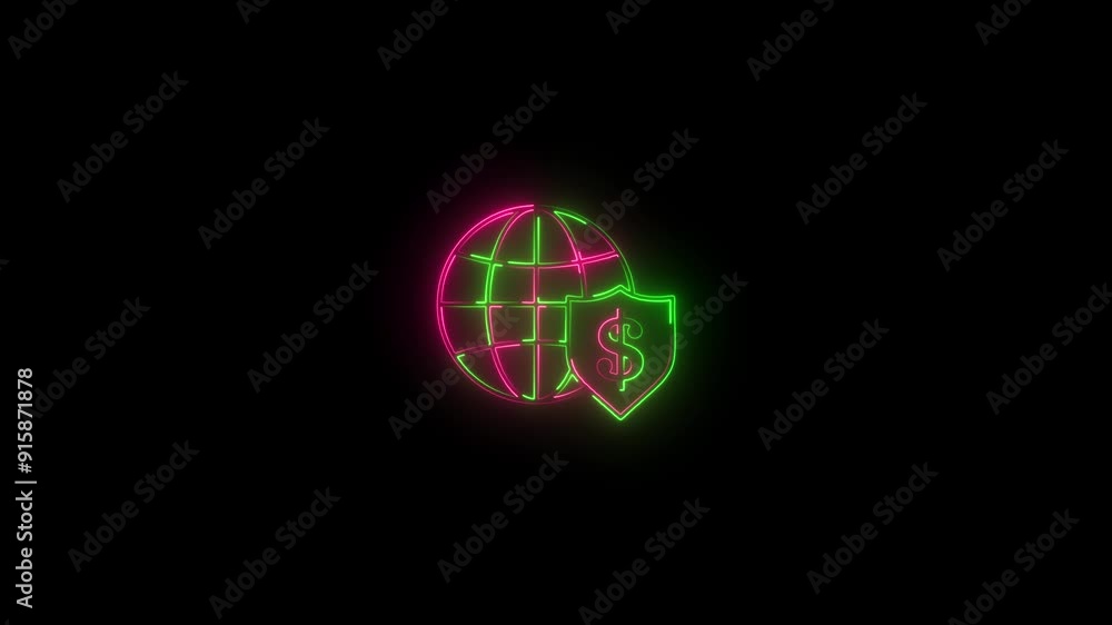 Neon effect world map with dollar sign on black background. Neon effect world map with dollar sign on black background.