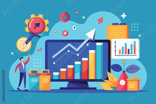 A person analyzes growth charts on a computer, exploring creative strategies for business development and marketing