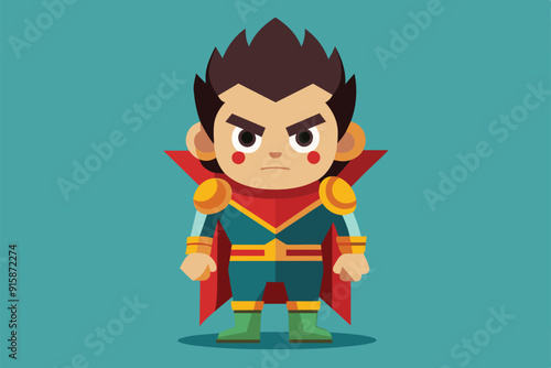 A customizable heroic character stands proudly, showcasing unique features and vibrant colors against a solid backdrop, ready for action