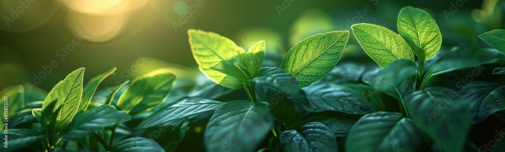 Fototapeta premium Many green leaves that are growing in the sun
