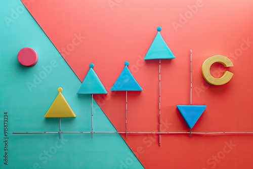 A simple line graph with an upward trend, using basic geometric shapes to symbolize business growth photo