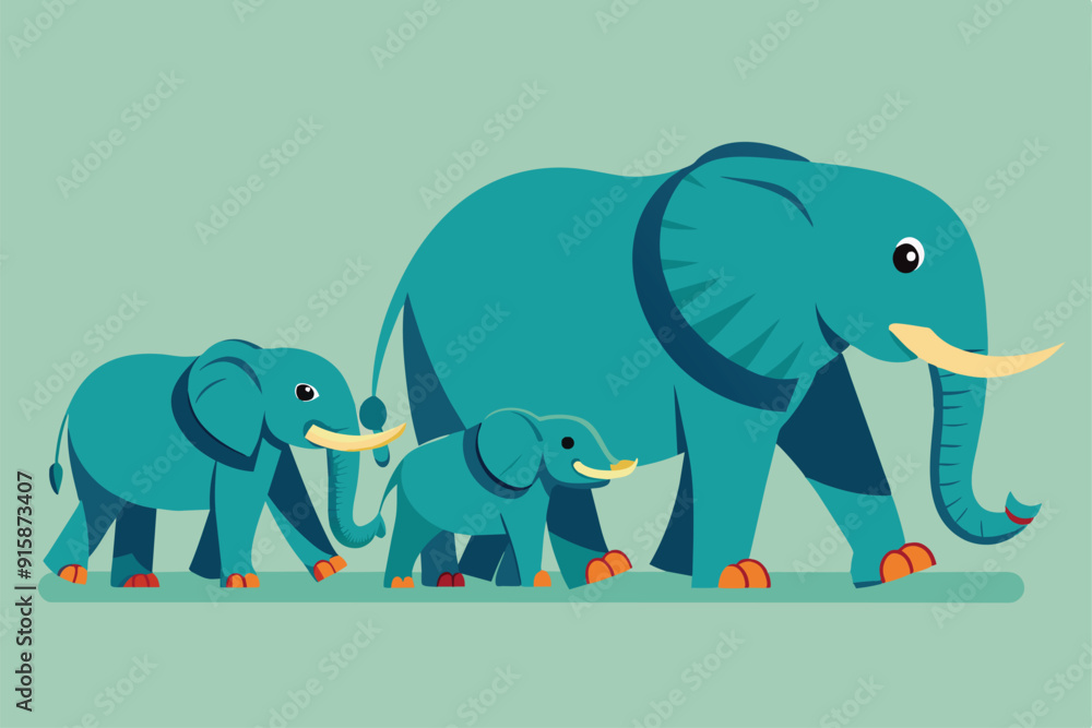 Obraz premium A loving elephant family strolls in formation, showcasing the strong bond between the adults and their playful young