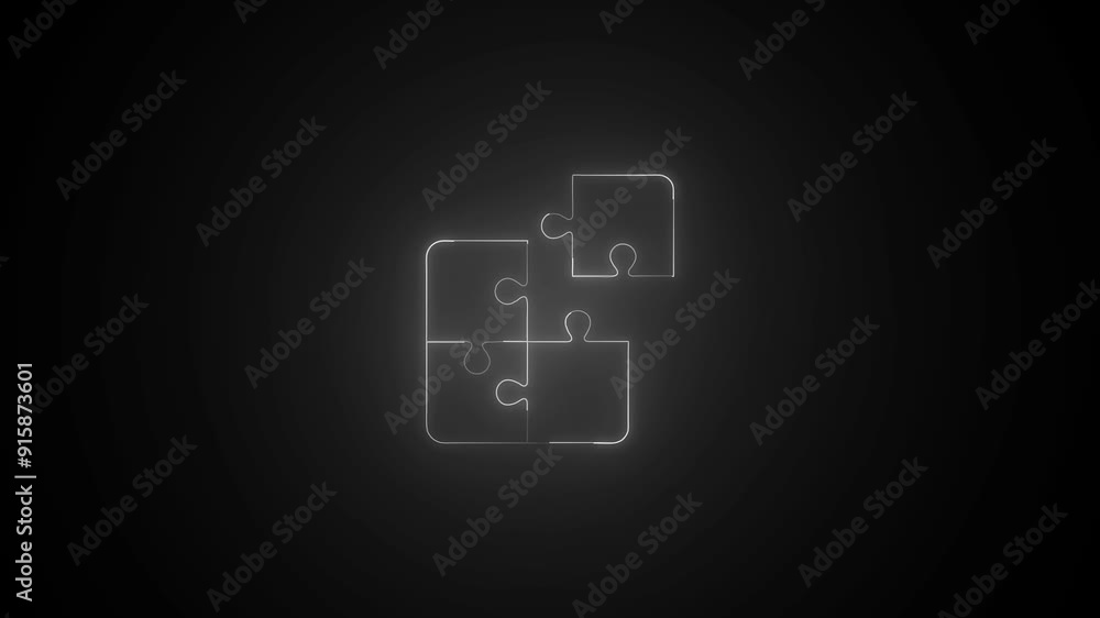 Puzzle icon, simple icon. Flat design. Purple neon on black background. Puzzle icon, simple icon. Flat design. Purple neon on black background.