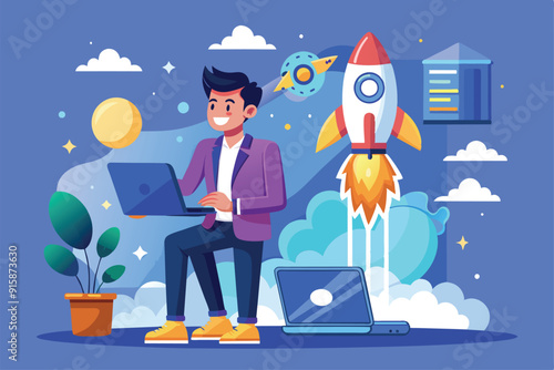 An entrepreneur focuses on learning essential skills to successfully launch a new business while working on a laptop at home