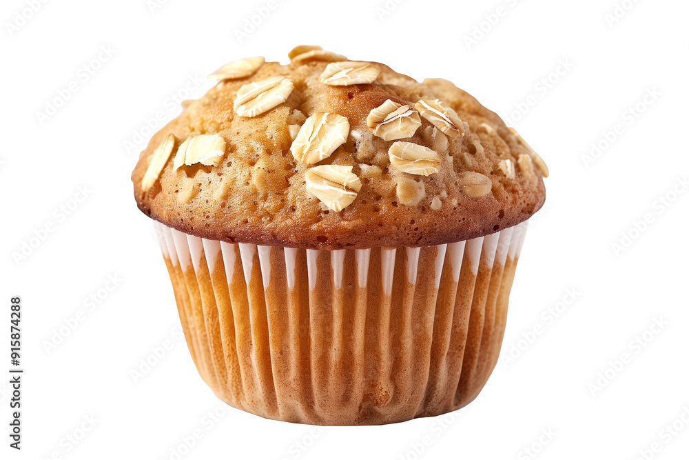 A freshly baked and fluffy oatmeal muffin or cupcake isolated on white transparent background, topped with a sprinkle of oats A freshly baked and fluffy oatmeal muffin or cupcake isolated on white transparent background, topped with a sprinkle of oats