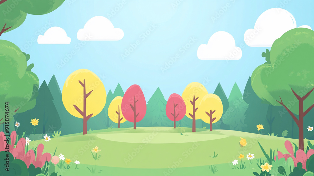 Cartoon simple forest background in spring Cartoon simple forest background in spring