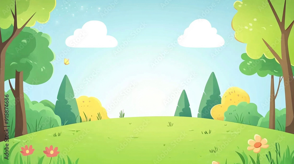 Cartoon simple forest background in spring Cartoon simple forest background in spring