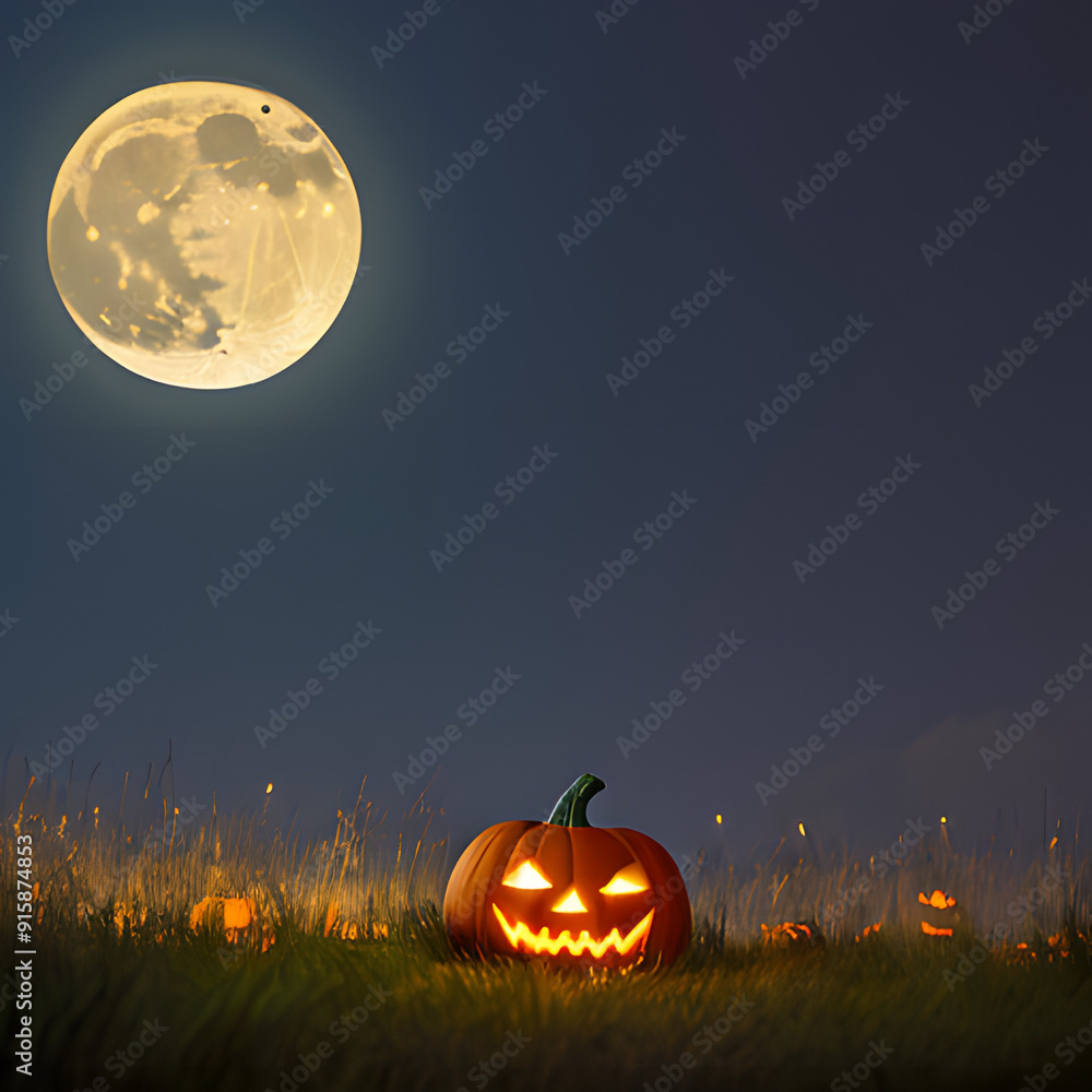 Glowing Pumpkin with Moon Background. Glowing Pumpkin with Moon Background.