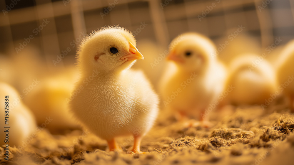Young Chicks Thriving in a Warm Poultry Farm Environment During Early Stages of Farming Young Chicks Thriving in a Warm Poultry Farm Environment During Early Stages of Farming