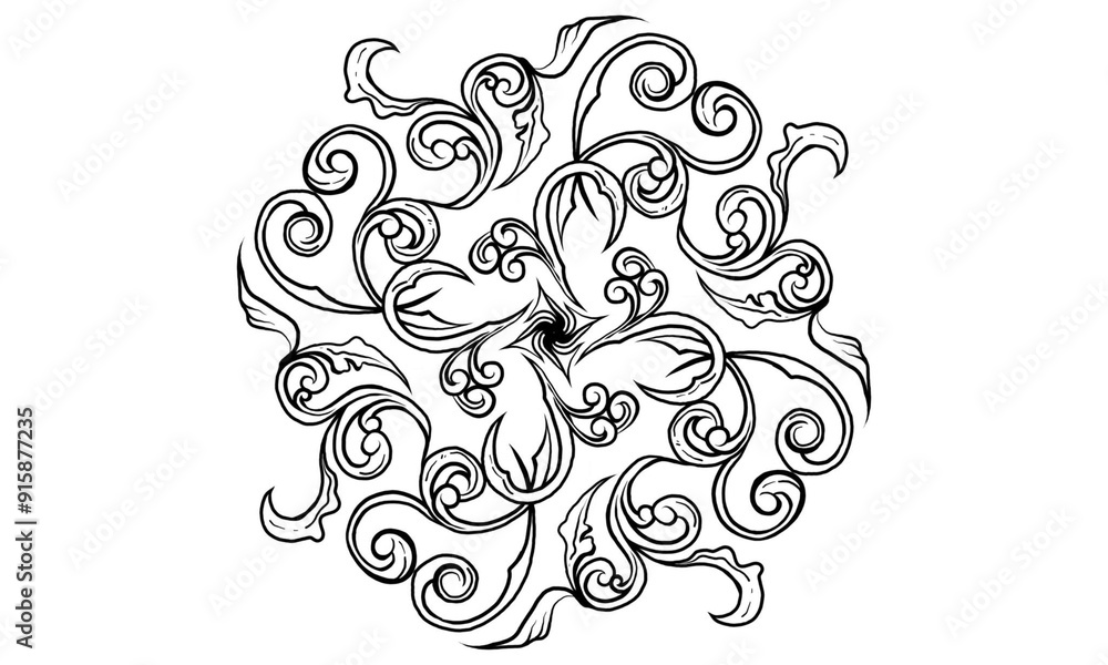 Fototapeta premium Black and white classic illustration ancient line art unique ornament