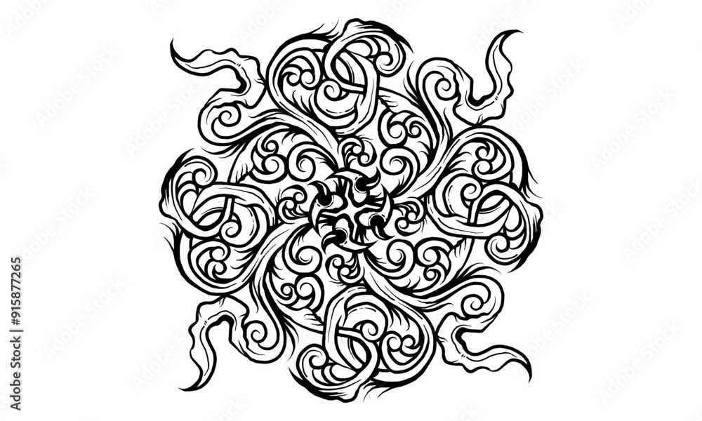 Fototapeta premium Black and white classic illustration ancient line art unique ornament