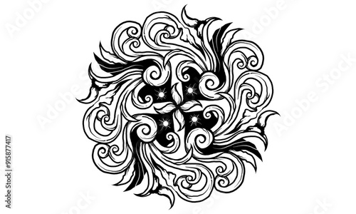 Black and white classic illustration ancient line art unique ornament