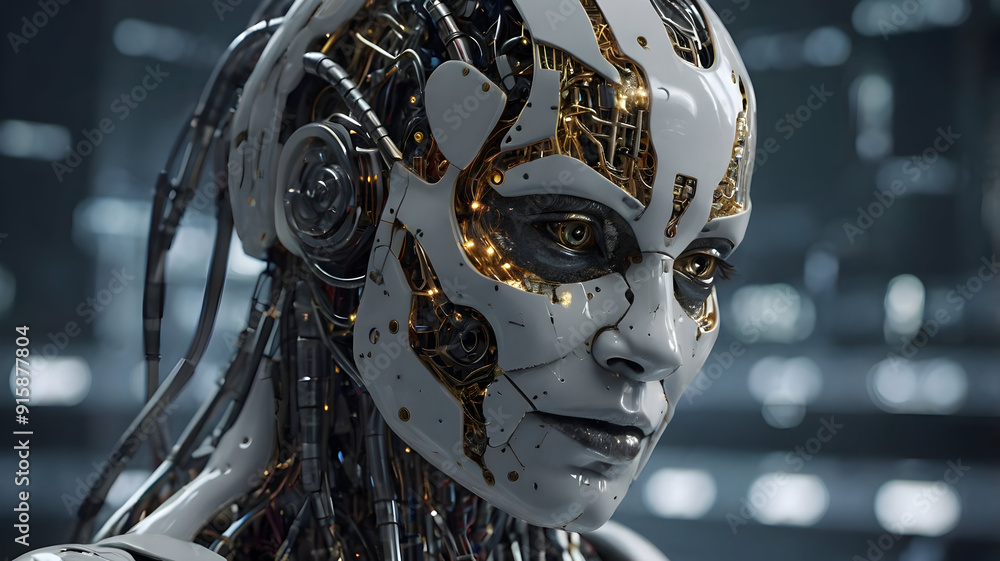 Futuristic AI Robot Portrait: Advanced Generative AI and Blockchain ...