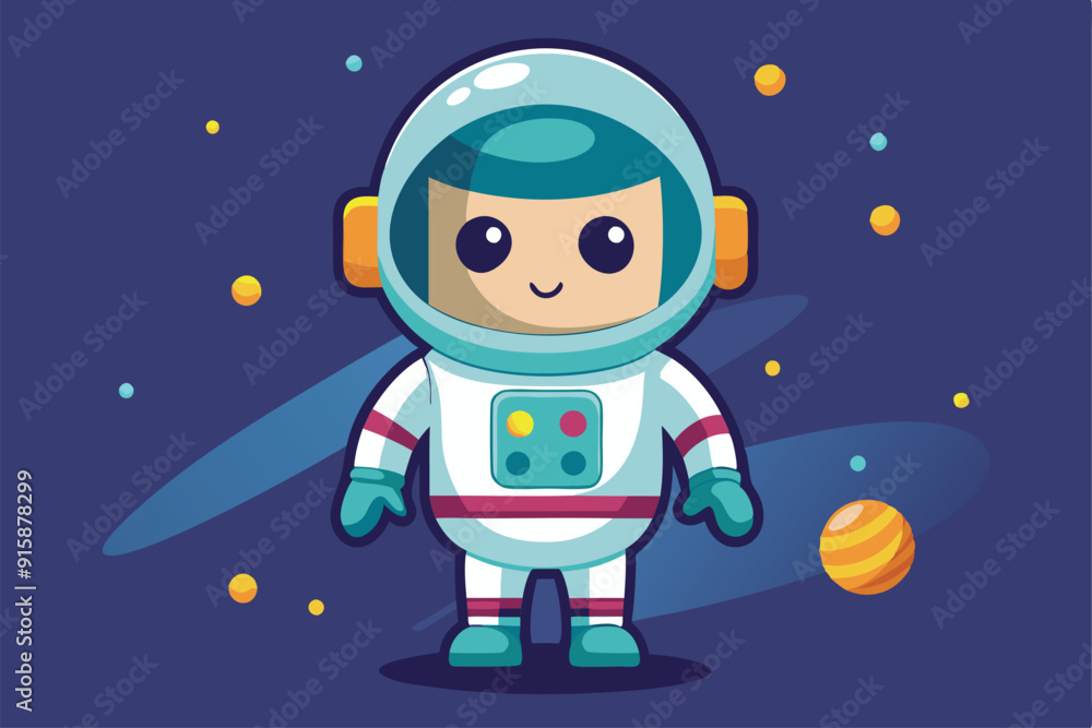 A cheerful cartoon astronaut stands in a vibrant space setting surrounded by planets and stars. The character is ready for an adventure among the cosmos A cheerful cartoon astronaut stands in a vibrant space setting surrounded by planets and stars. The character is ready for an adventure among the cosmos