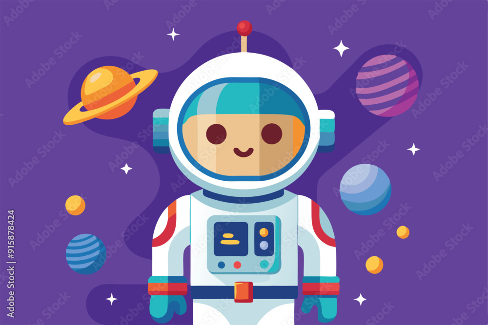 An astronaut in a customizable design stands among colorful planets in a vibrant outer space backdrop, showcasing their space exploration attire An astronaut in a customizable design stands among colorful planets in a vibrant outer space backdrop, showcasing their space exploration attire