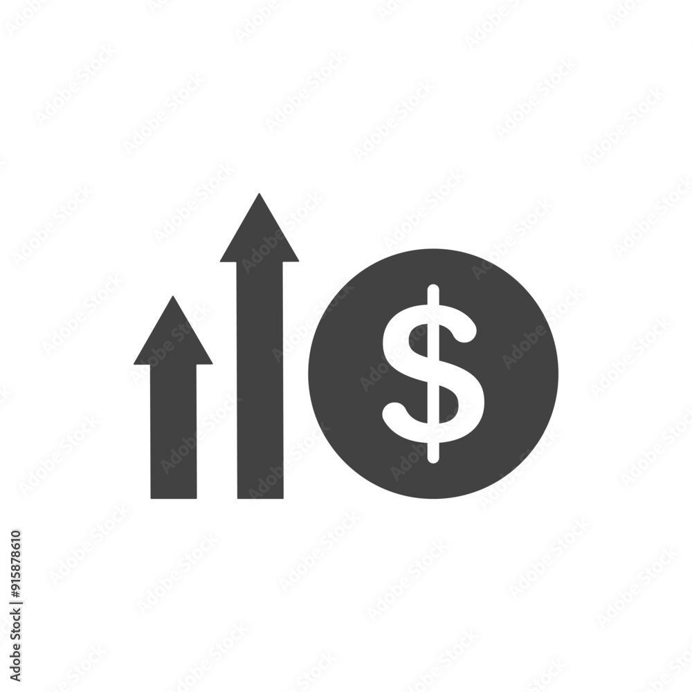 Dollar rate increase sign, Money payout investment icon, Dollar growth vector sign isolated. Dollar rate increase sign, Money payout investment icon, Dollar growth vector sign isolated.