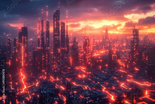 Wallpaper Mural abstract digital landscape of glowing circuit patterns forming a vast metropolis streams of data flow like rivers between towering structures of pure energy and information Torontodigital.ca