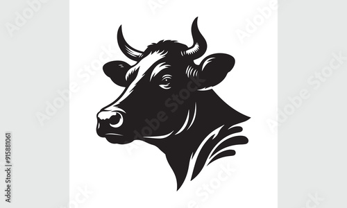 cow head silhouette vector, black and white cow logo, Cow face vector illustration on a white background