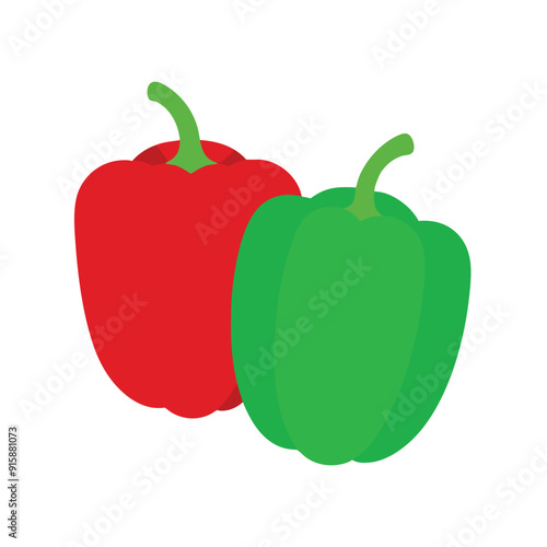 red and green bell pepper vector art illustration isolated white background