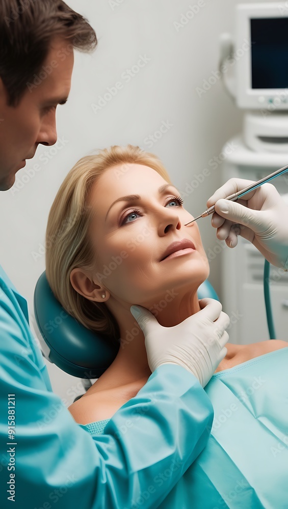 Plastic surgeon performing facelift Plastic surgeon performing facelift