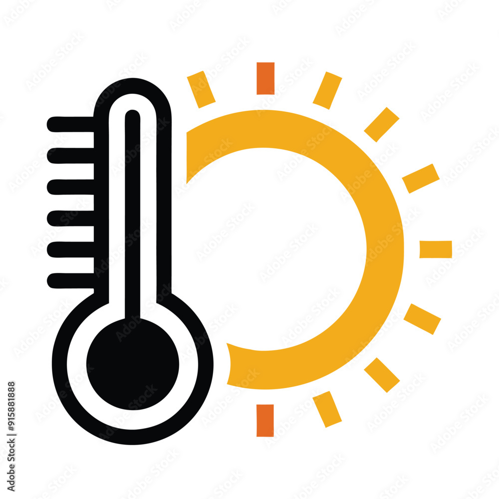 weather temperature icon with sun shape and air thermometer vector art illustration, isolated white background weather temperature icon with sun shape and air thermometer vector art illustration, isolated white background