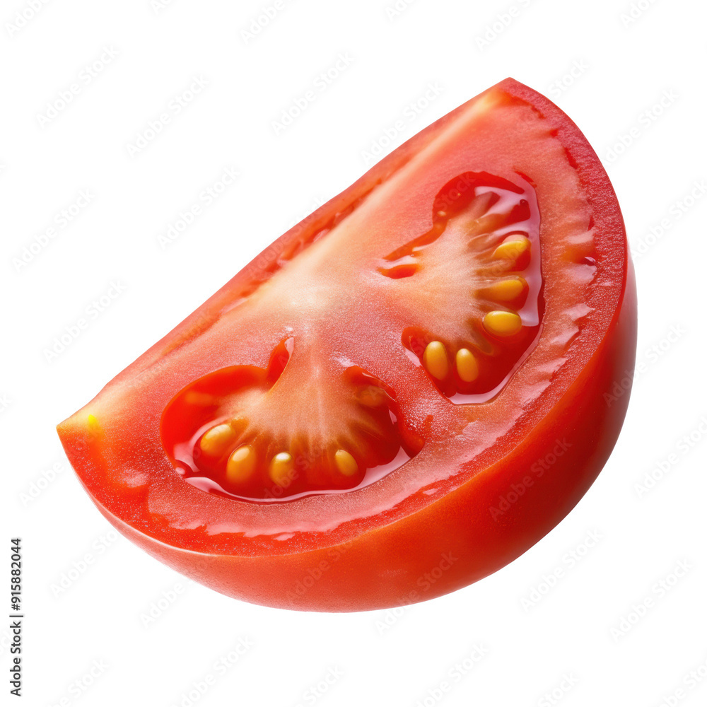 Detailed close-up of a ripe tomato slice showcasing the visible seeds and juicy red flesh, perfect for culinary use. Isolated on transparent background, png. Detailed close-up of a ripe tomato slice showcasing the visible seeds and juicy red flesh, perfect for culinary use. Isolated on transparent background, png.