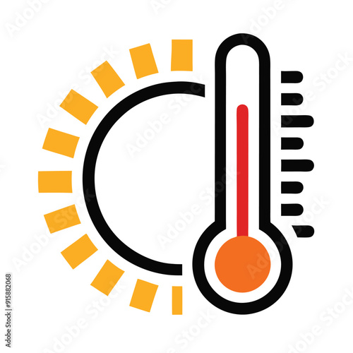 weather temperature icon with sun shape and air thermometer vector art illustration, isolated white background