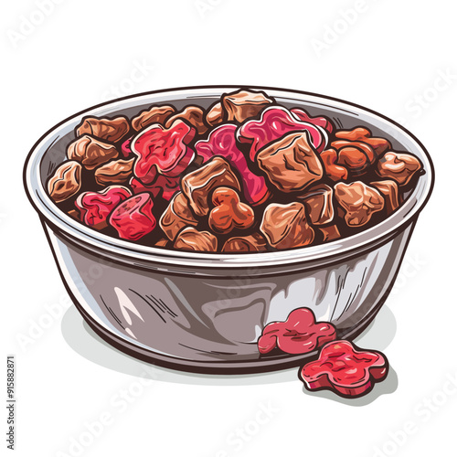 Cartoon-style bowl filled with dried fruits in red and brown hues.
