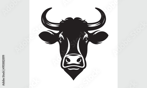 cow head silhouette vector, black and white cow logo, Cow face vector illustration on a white background