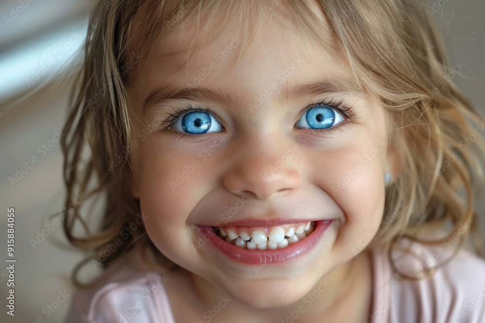 Happy smiling little girl with blue eyes and blonde hair. Cute child with beautiful face looking into camera close-up portrait Happy smiling little girl with blue eyes and blonde hair. Cute child with beautiful face looking into camera close-up portrait
