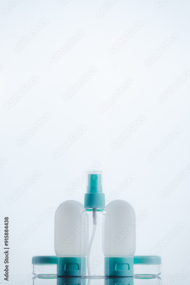 Means for face and body care. A complex of organic care products. Bottles for the transportation of cosmetics traveling by plane. Clean color palette. Means for face and body care. A complex of organic care products. Bottles for the transportation of cosmetics traveling by plane. Clean color palette.