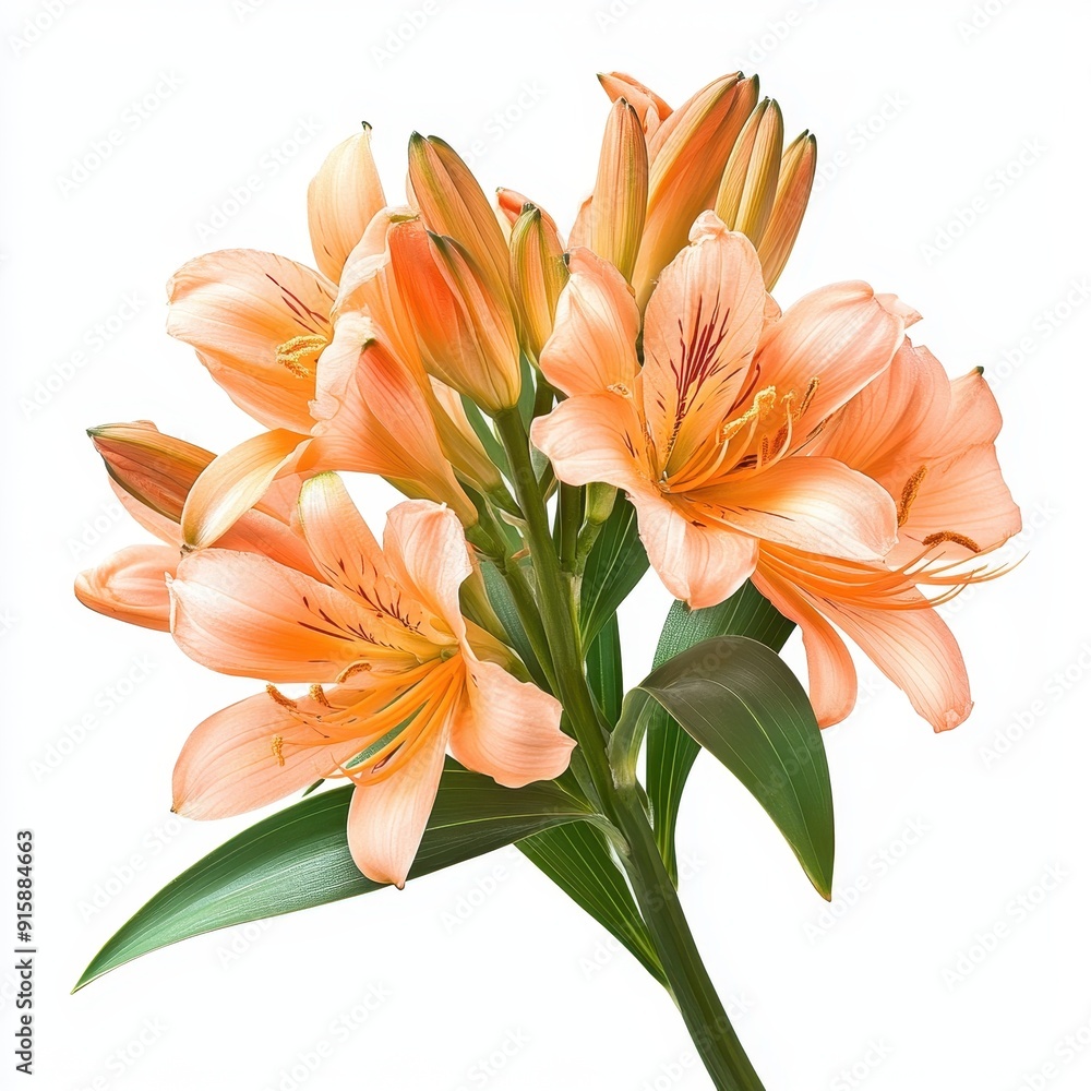 Bush lily Clivia miniata in full bloom on a white background Bush lily Clivia miniata in full bloom on a white background
