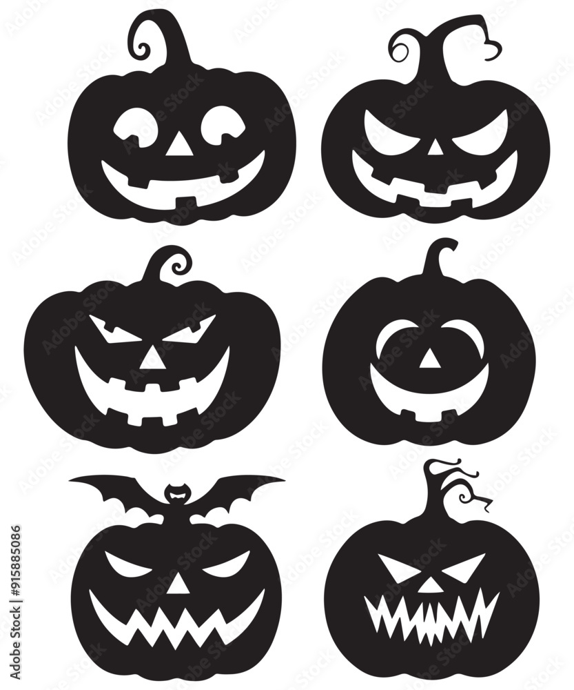 Obraz premium Halloween pumpkin silhouette collection. Vector illustration isolated on a white background