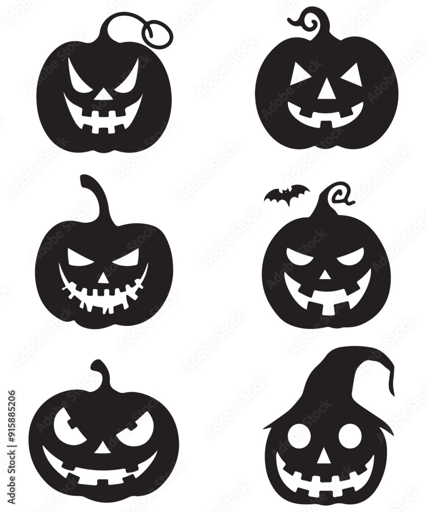 Fototapeta premium Halloween pumpkin silhouette collection. Vector illustration isolated on a white background