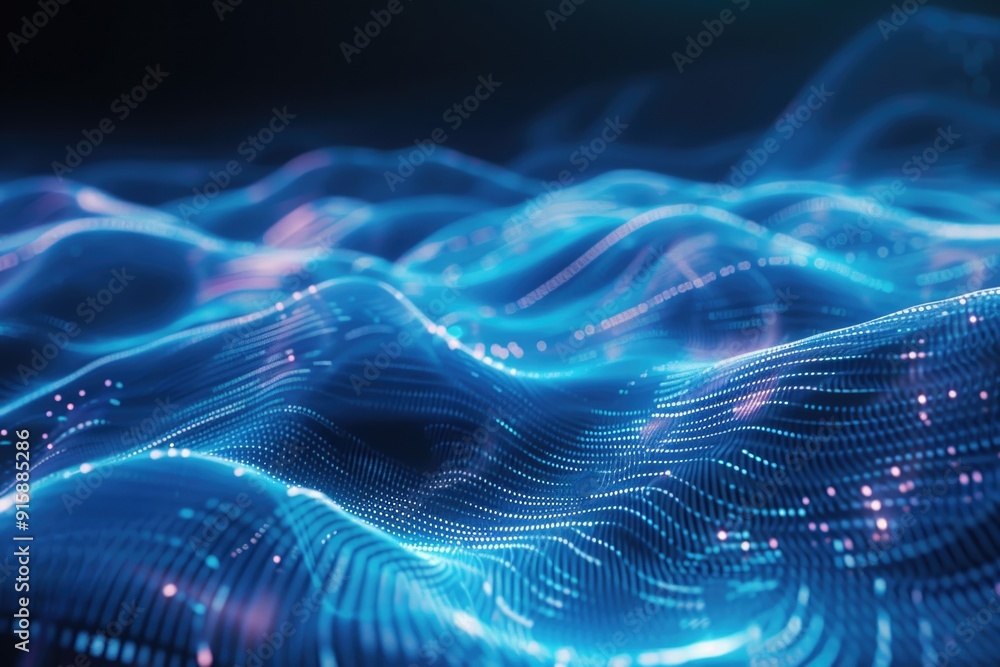 A close-up shot of a wave of blue lights, great for representing technology, innovation, or futuristic concepts A close-up shot of a wave of blue lights, great for representing technology, innovation, or futuristic concepts