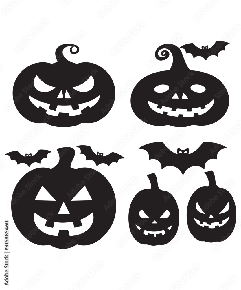 Obraz premium Halloween pumpkin silhouette collection. Vector illustration isolated on a white background