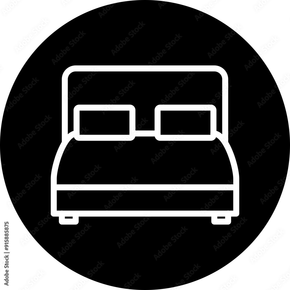 Double Bed Vector Line White Circle Black Double Bed Vector Line White Circle Black
