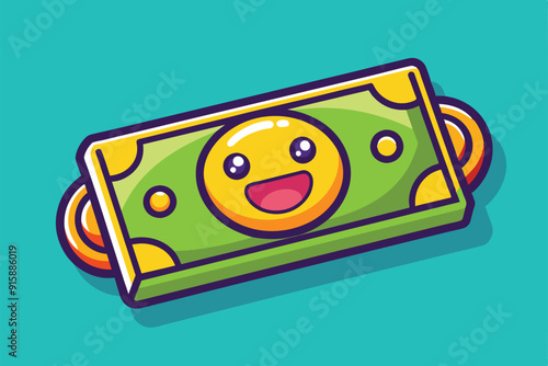 A playful illustration of a banknote with a cheerful smiley face, showcasing vibrant colors and a fun design appealing to all ages photo