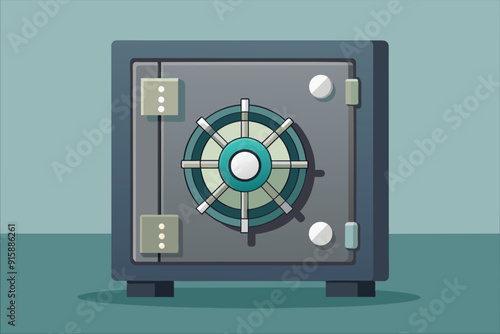 A sturdy bank safe stands against a plain backdrop, showcasing its secure design and robust locking mechanism