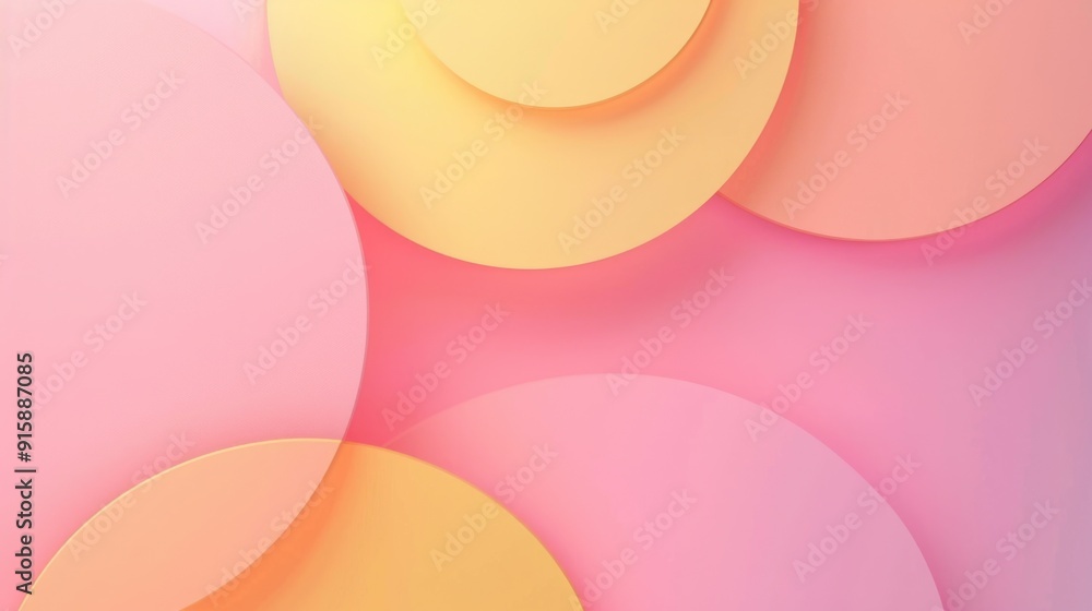 A colorful wall design featuring pink and yellow circles A colorful wall design featuring pink and yellow circles