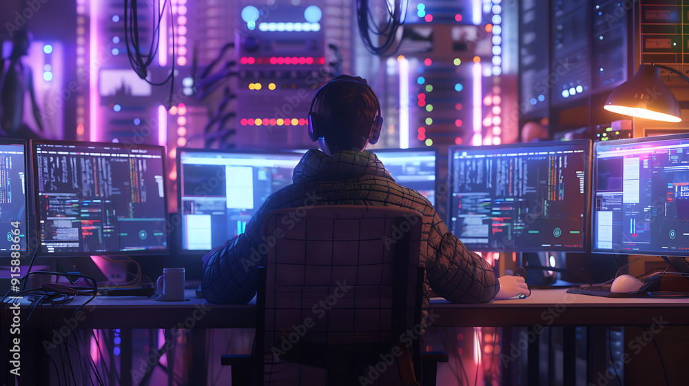 Neon light cloud computing futuristic technology and cloud storage illustration embodies network technologies cyberspace, showcasing a futuristic server in isometric perspective, dark background. Neon light cloud computing futuristic technology and cloud storage illustration embodies network technologies cyberspace, showcasing a futuristic server in isometric perspective, dark background.