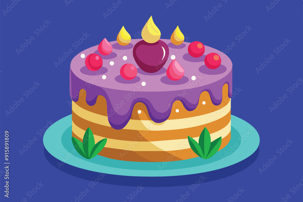 A vibrant birthday cake features a variety of colorful toppings, showcasing a playful design perfect for any celebration or festive event A vibrant birthday cake features a variety of colorful toppings, showcasing a playful design perfect for any celebration or festive event