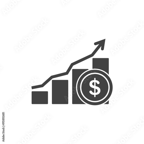 Dollar growth rate graph, Money payout investment icon, Dollar growth vector sign isolated.