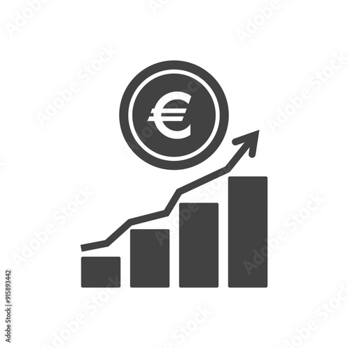 Euro rate growth chart, Money payout investment icon, Euro growth vector sign isolated.