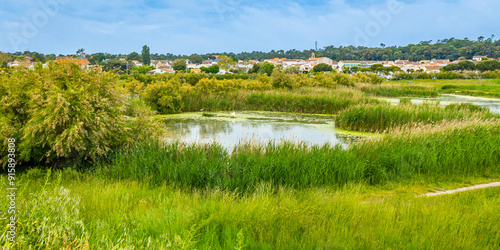 Saint-Trojan church and buildings of the center town on Oleron island, France