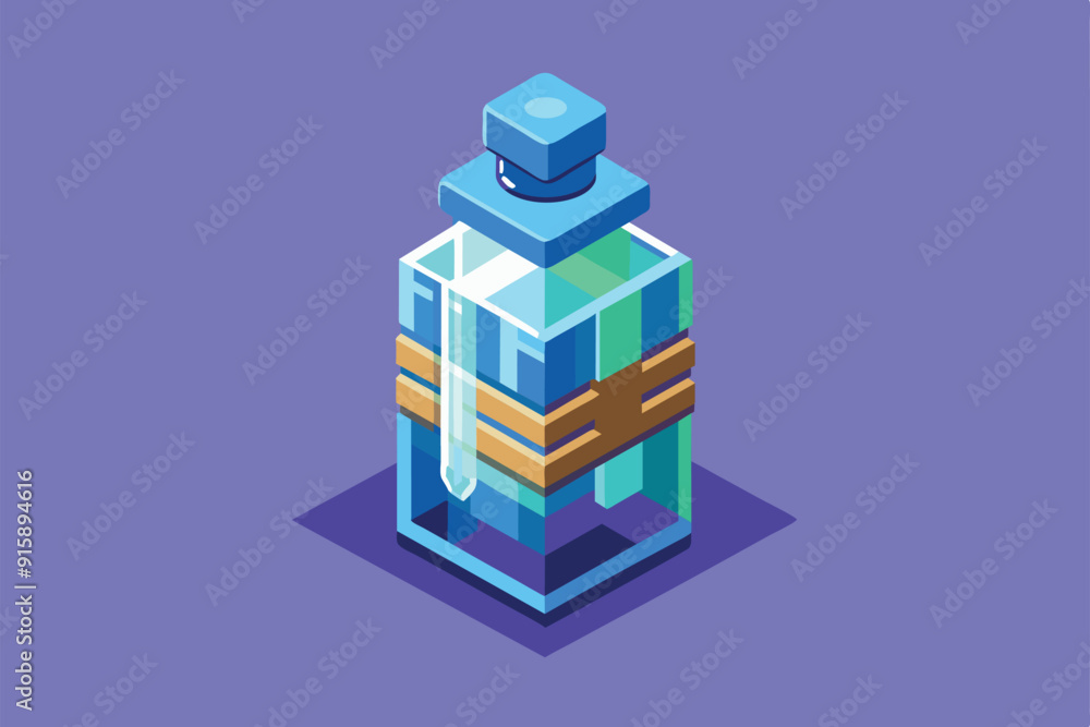 Fototapeta premium A customizable isometric illustration showcases a unique water bottle design featuring vibrant colors and geometric shapes