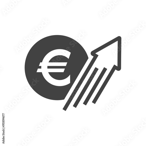 Euro rate increase sign, Money payout investment icon, Euro growth vector sign isolated.