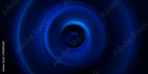 Abstract blue glowing geometric lines on black background. Modern shiny blue circle lines pattern. Futuristic technology concept