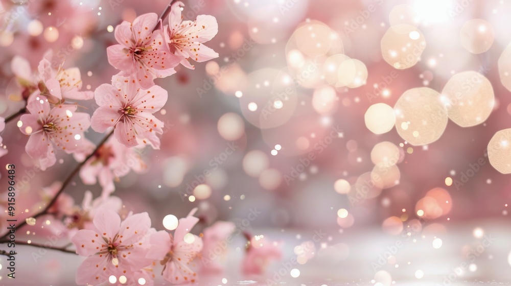 Delicate Pink Flowers With Soft Bokeh Background and Glittering Highlights Delicate Pink Flowers With Soft Bokeh Background and Glittering Highlights