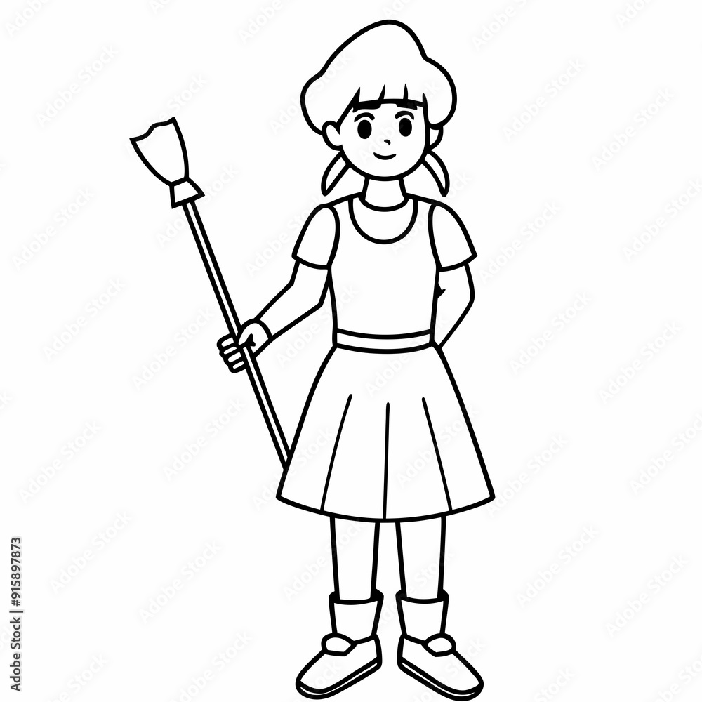 girl is standing with broom line art Silhouette Vector illustration
girl is standing with broom line art Silhouette Vector illustration
